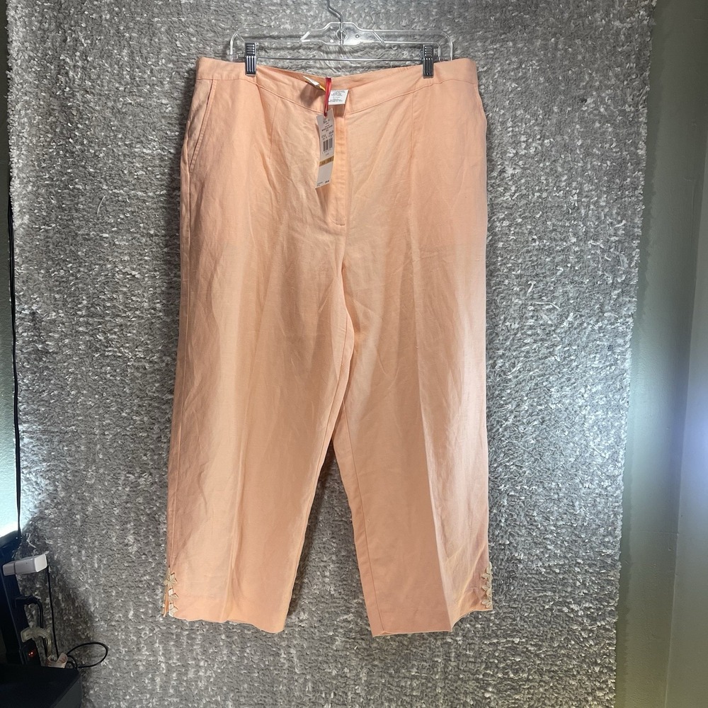 Ruby Rd. Women Linen Blend Capri Pants Plus 16W Pink Beach Coastal Vacation NWT